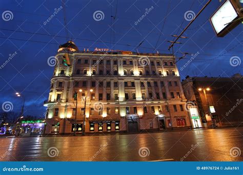 Moscow By Night Tverskaya Street Editorial Stock Image Image Of Dark