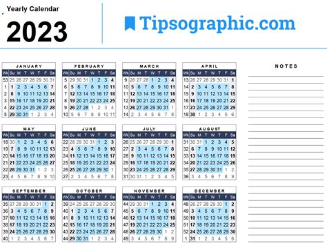 Free Download Download The 2023 Yearly Calendar With Week Numbers
