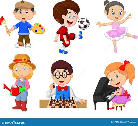 Cartoon Kids With Different Hobbies On A White Background Stock Vector