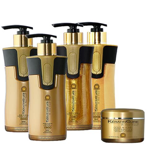 Keratin Cure Gold And Honey Bio Brazilian Silky Hair Treatment 5 Pc Kit