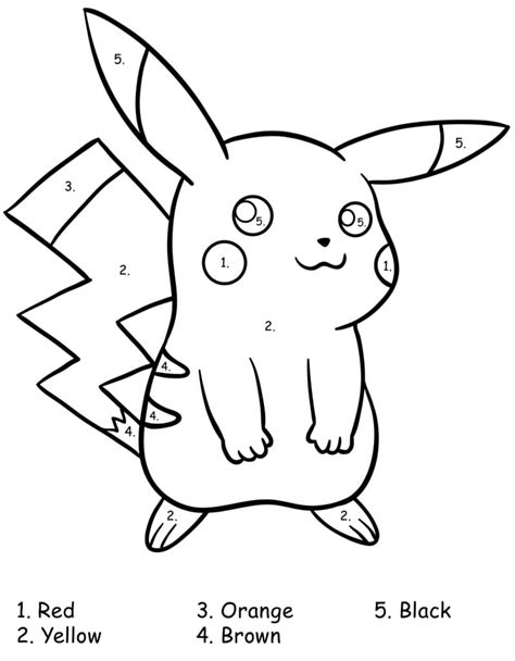 Pikachu Pokemon Color By Number Coloring Page Free Printable Coloring