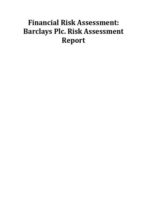 Financial Risk Assessment Barclays Plc Risk Assessment Report Pdf