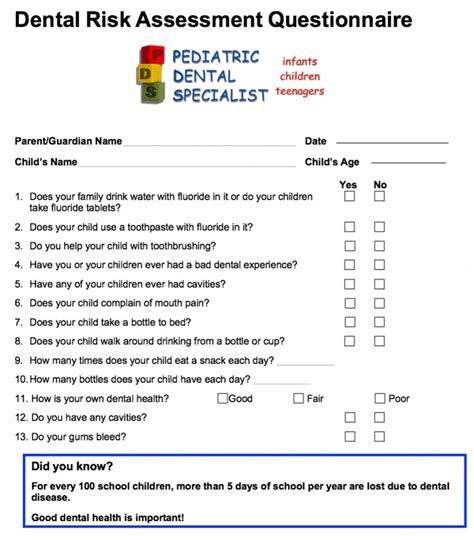 Pediatric Dental Questionnaire Pediatric Dental Specialist