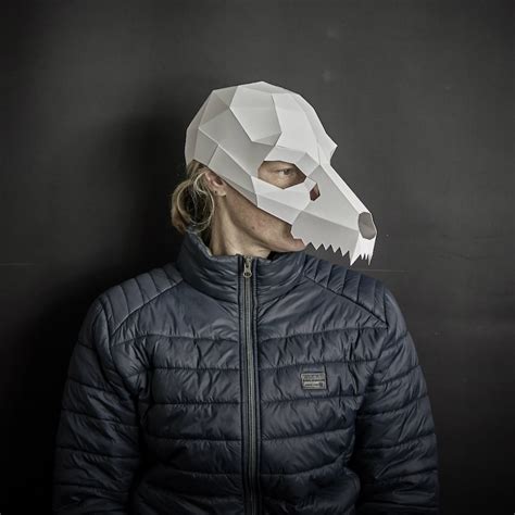 Dog Skull 3d Papercraft Mask Template Low Poly Paper Mask Etsy Uk