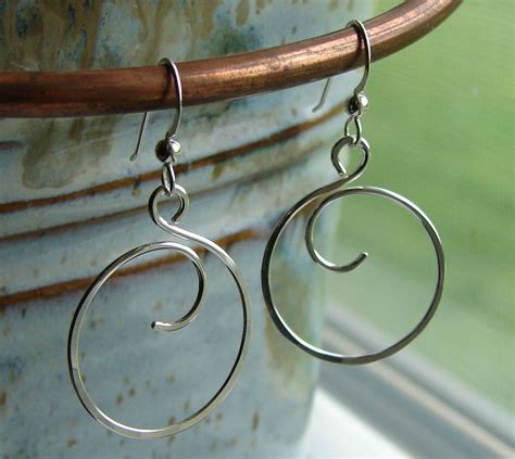 Sterling Silver Wire Curly Q Hoop Circle Earrings Hand Forged 18 00