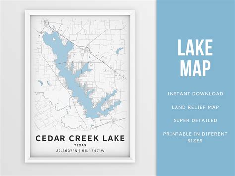 Printable Map Of Cedar Creek Lake Texas United States Etsy