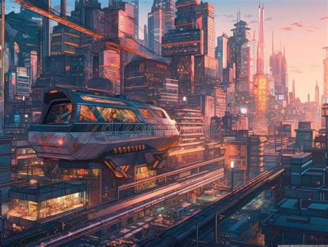 Hightech Cyber City With Holographics Stock Image Image Of Skyline