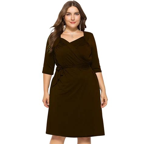 Plus Size 3xl 4xl Knee Length Fitted Party Office Ladies Dress Women Sexy V Neck Sheath Dress