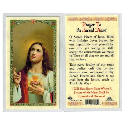 Laminated Holy Card Sacred Heart Ewtn Religious Catalogue