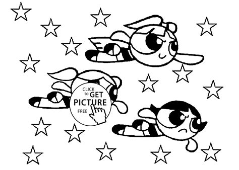 Powerpuff girls flying coloring pages for kids, printable free