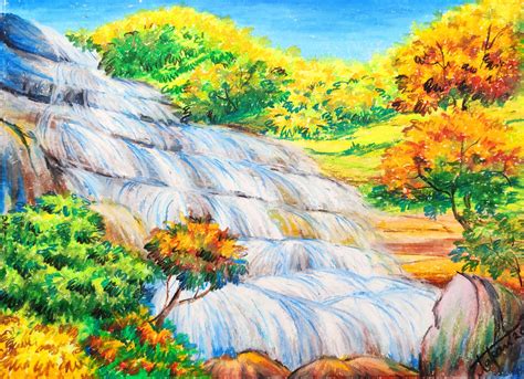 Oil Pastel Scenery Oil Pastel Waterfall Paintings Painting
