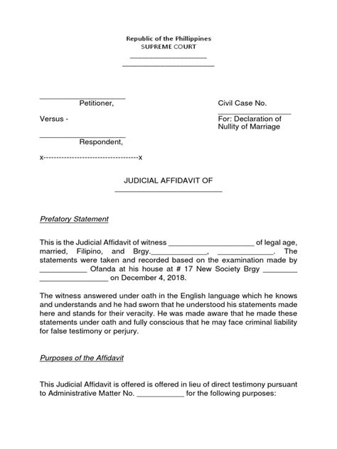 Judicial Affidavit Of A Witness Pdf Affidavit Perjury