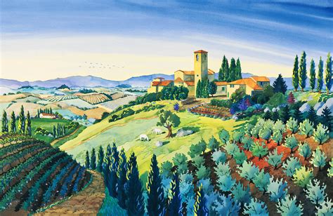 Tuscan Hilltop Town Painting Of Artimino Italian Countryside