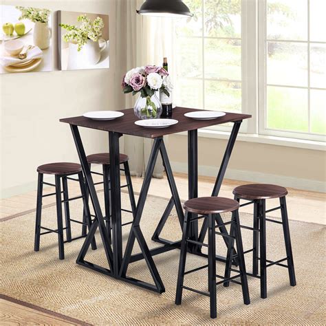 Everking 5pcs Dining Table Set With 4 Bar Stools Counter Height Dining