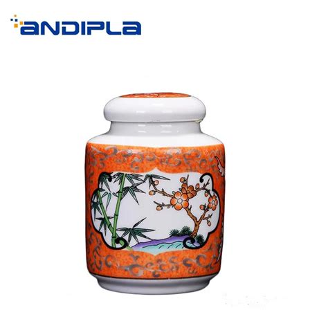 Chinese Style Tea Storage Jar Hand Painted Enamel Ceramic Porcelain Tea