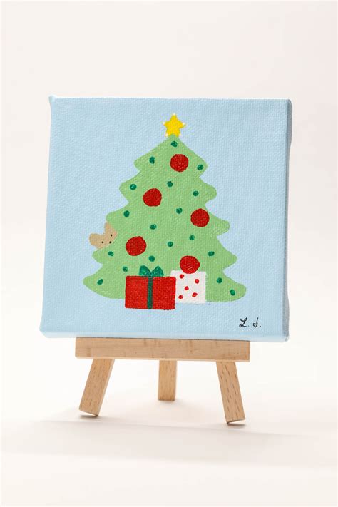 Original Mini Canvas Painting Christmas Tree Etsy