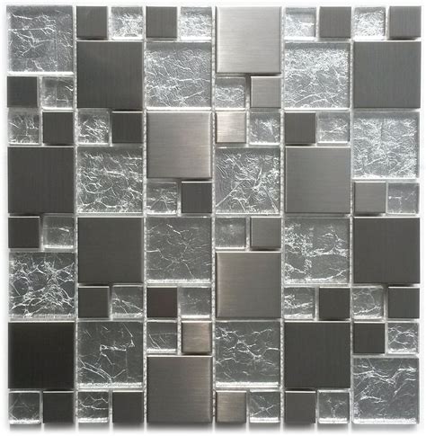 Luxury Brushed Metal And Light Foil Glass Silver Grey Mosaic Wall Tiles Mosaic Wall Tiles Metal