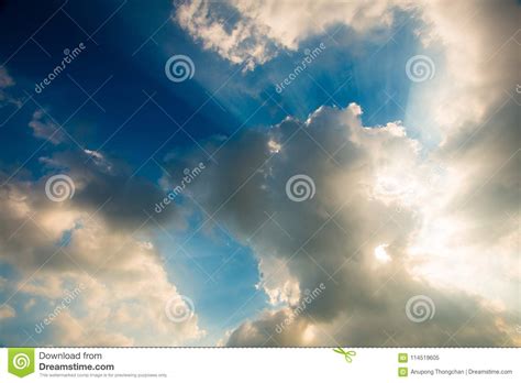 Beautiful Sunset Sky With Sun Rays And Clouds Stock Image Image Of