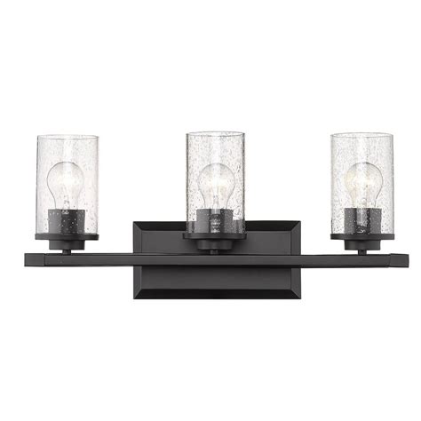 Clear glass shade well protects the bulb and maximizes its available in antique brass, polished brass, polished chrome, satin brass, black chrome or brushed nickel. Golden Lighting Mercer 3-Light Bath Vanity in Matte Black ...