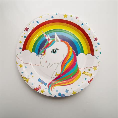 Unicorn sparkle 8 3/4 dia. Safety 9inch 6pcs/bag Unicorn Theme Party Supplies rainbow ...