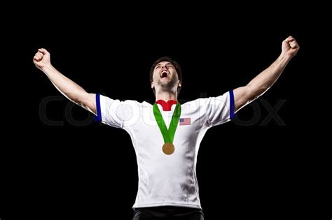 American Athlete Winning A Golden Medal Stock Image Colourbox