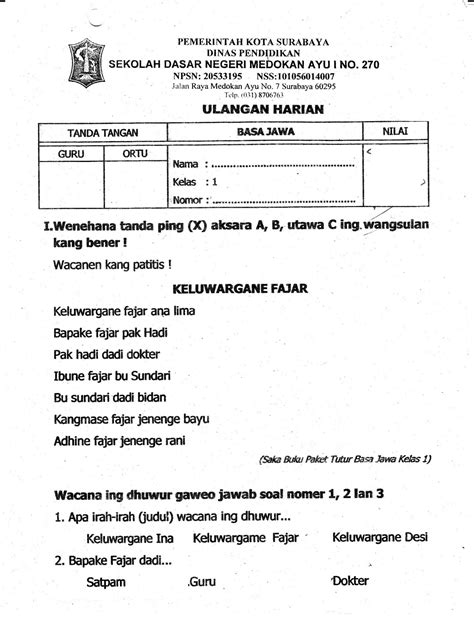 Soal Bahasa Jawa Kelas 3 Sd Buku Erlangga - Soal Dan Kunci Jawaban