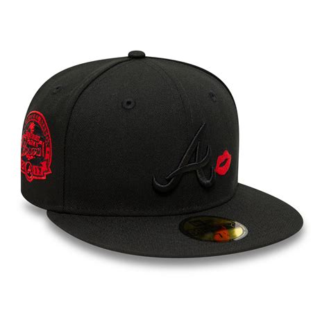 Official New Era Atlanta Braves Mlb Lips Black On Black 59fifty Fitted