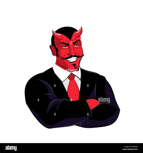 Satan Boss Devil Businessman In Black Suit Red Demon With Horns Stock