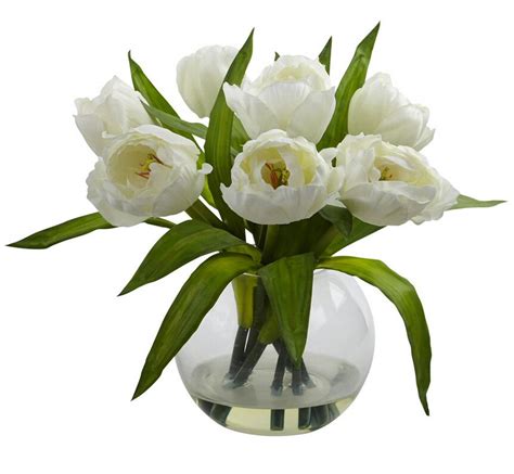 White Tulips Silk Flower Arrangement With Vase Artificial Flowers