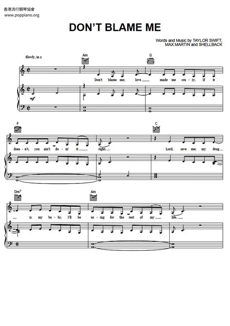 Taylor Swift Dont Blame Me Sheet Music Pdf Free Score Download