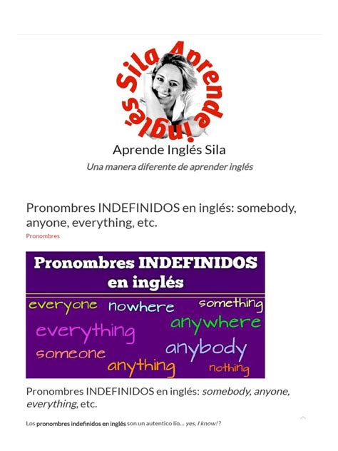 Pronombres Indefinidos En Inglés Somebody Anyone Everything Pdf