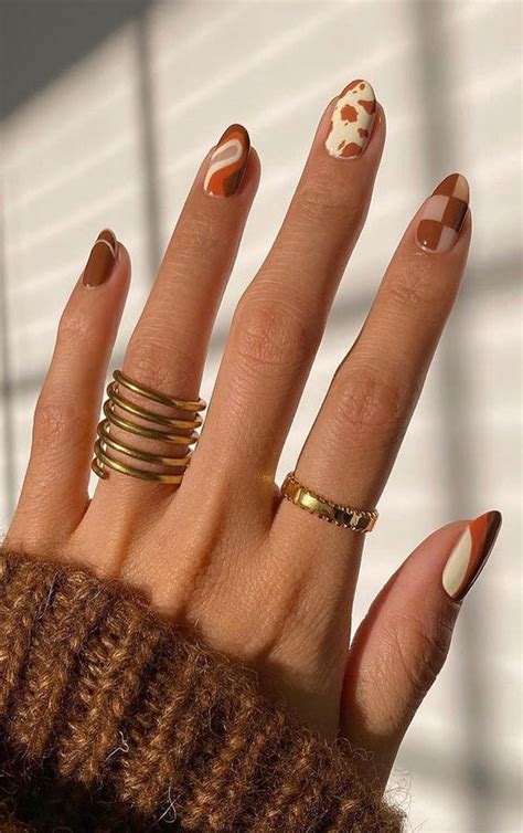 30 Cute Fall 2021 Nail Trends To Inspire You Mix And Match Brown Fall