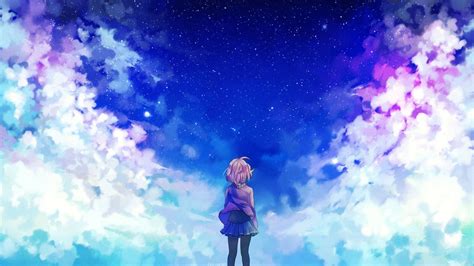 Girl Looking At Sky Clip Art Anime Girls Clouds Stars Kyoukai No