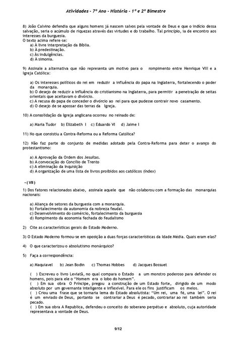 Exercícios Absolutismo 7o Ano