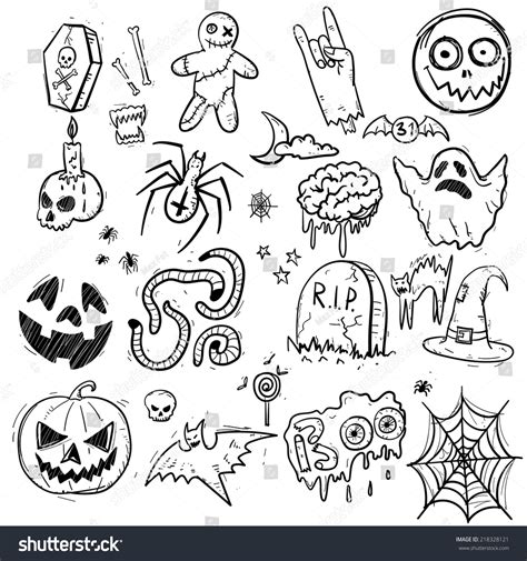 Halloween Doodles Set Simple Isolated Objects Image Vectorielle De