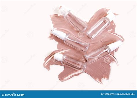 Top View Nude Empty Plastic Cream Jar Liquid Container White Background