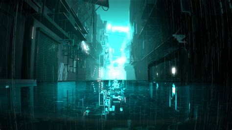 Tron Legacy Tron Movies Cyan Rain Alleyway Dark Night Wet Street Neon