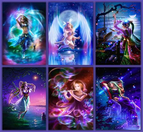 Fairy Maidens Stars Wings Sky Fantasy Moon Water Bubbles