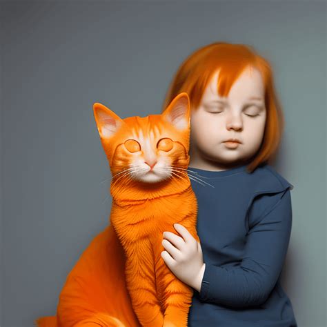 Orange Cat With A Girl · Creative Fabrica