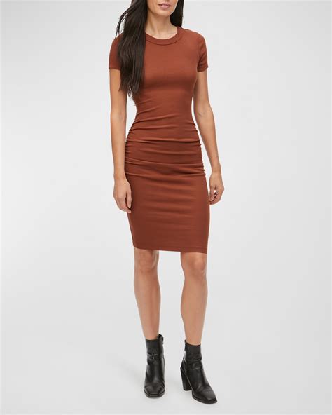 Michael Stars Katie Ribbed Knit Side Ruched Bodycon Dress In Rustique Modesens