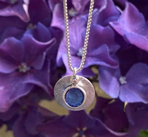 September Birthstone Necklace Dainty Silver Circle Pendant Etsy