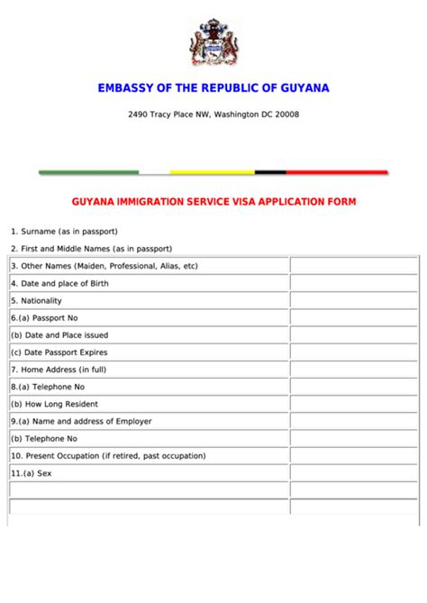 Guyana Immigration Service Visa Application Form Printable Pdf Download