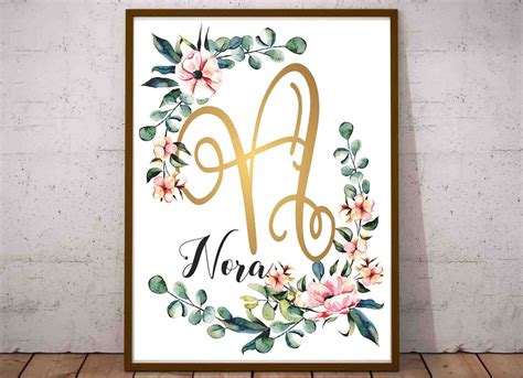 Nora Name Sign Nora Baby Printable Baby Shower T Floral Etsy