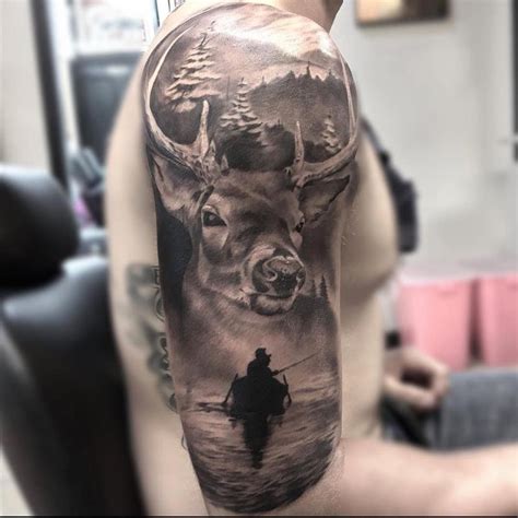 Deer Sleeve Tattoo On Shoulder Jäger Tattoo John Tattoo Stag Tattoo