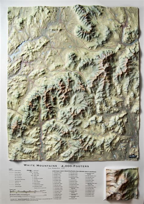 White Mountains 4000 Footers Summit Maps Relief Map White