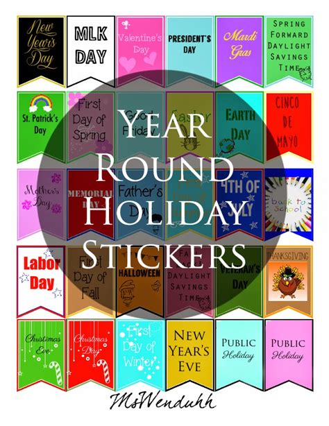 Mswenduhh Planning And Printable Year Round Holiday Stickers