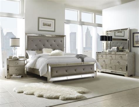 This bedroom set features pieces made of 100% solid pine wood from southern brazil that can last for years. Pulaski Farrah 4-Piece Panel Bedroom Set in Metallic