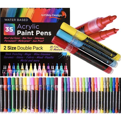 35 Premium Acrylic Paint Pens Double Pack Of Both Extra Fine And Medium