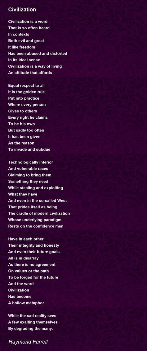 Civilization Civilization Poem By Raymond Farrell