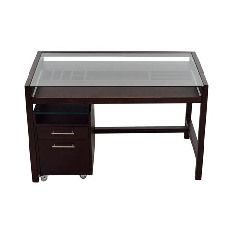 Buy products such as tribesigns 2 drawer wood file cabinet letter size, large mobile lateral filing cabinet printer stand with storage shelves and wheels for home office (black/rustic brown) at walmart and save. 90% OFF - Glass-Top Dark Brown Wood Desk with File Cabinet ...